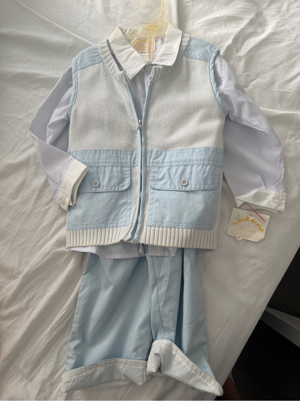 Baby Boys Light Blue & White Layered Outfit